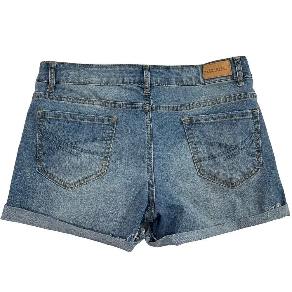 Womens Jean Shorts Size 6 Shorty Distressed Destroyed Denim Roll‎ Cuff Jorts